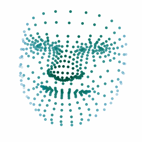 Rotating face landmarks in 3D space /posts/ai/mediapipe-update-2023/rotating-face.gif